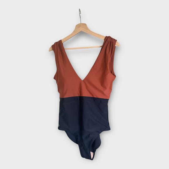 Summersalt Black and Brown One Piece Swimsuit V-Neck Color Block - Picture 3 of 9